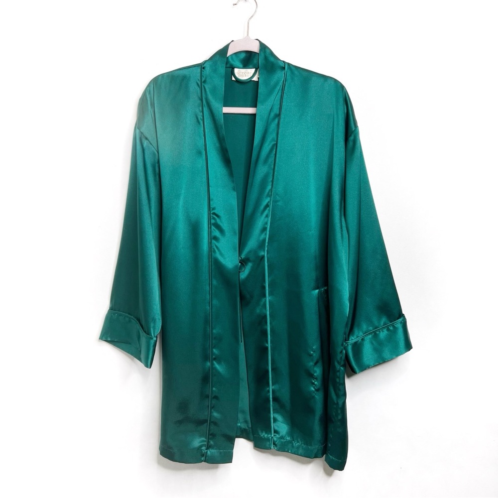 Victoria's Secret Gold Label 90's One Size Green Satin Kimono Robe